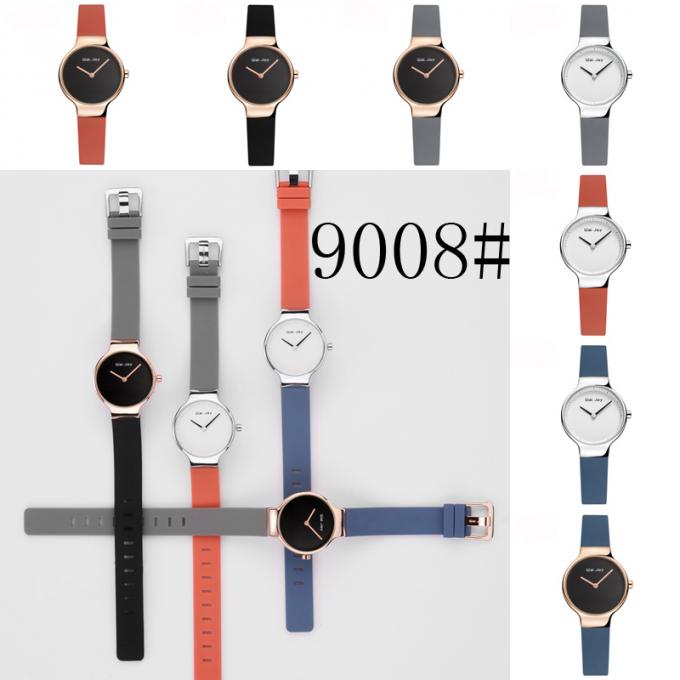 WJ-8425中国のWal喜びの中国の腕時計の女性の方法8色の品質保証の合金の箱の革腕時計