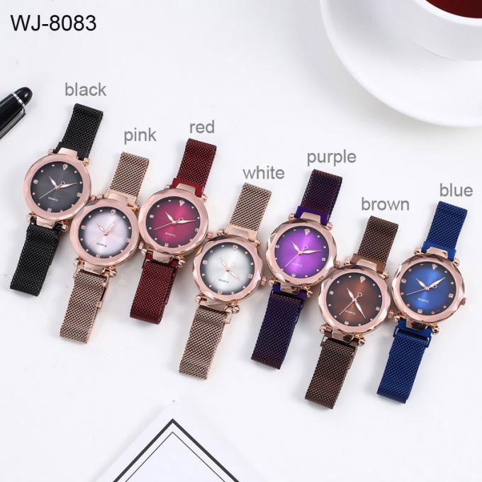 WJ-8418新しい設計方法女の子のステンレス鋼のアナログの水晶網の革紐の腕時計